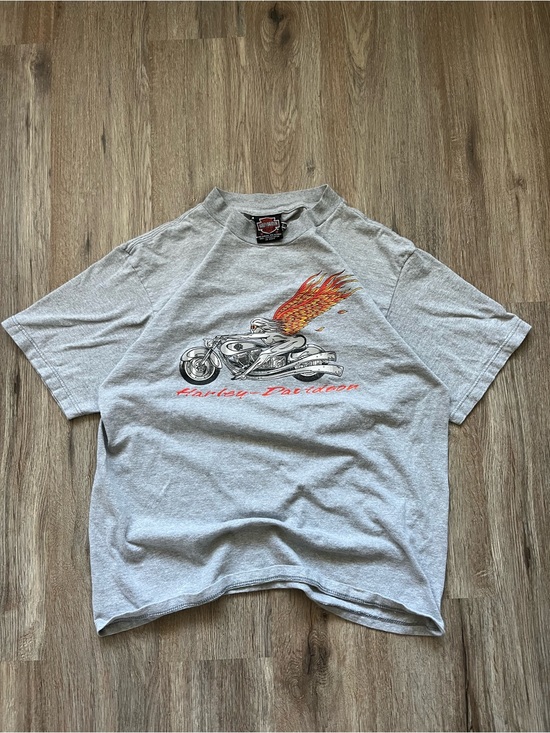 Harley-Davidson Other - Harley-Davidson Light Gray Tee with Orange Flame Motorcycle Graphic
